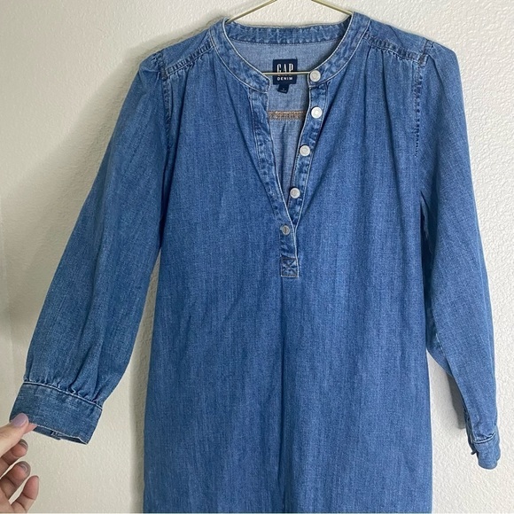 Gap Denim Popover Shirt Dress Tie Waist Size Small - Picture 3 of 6